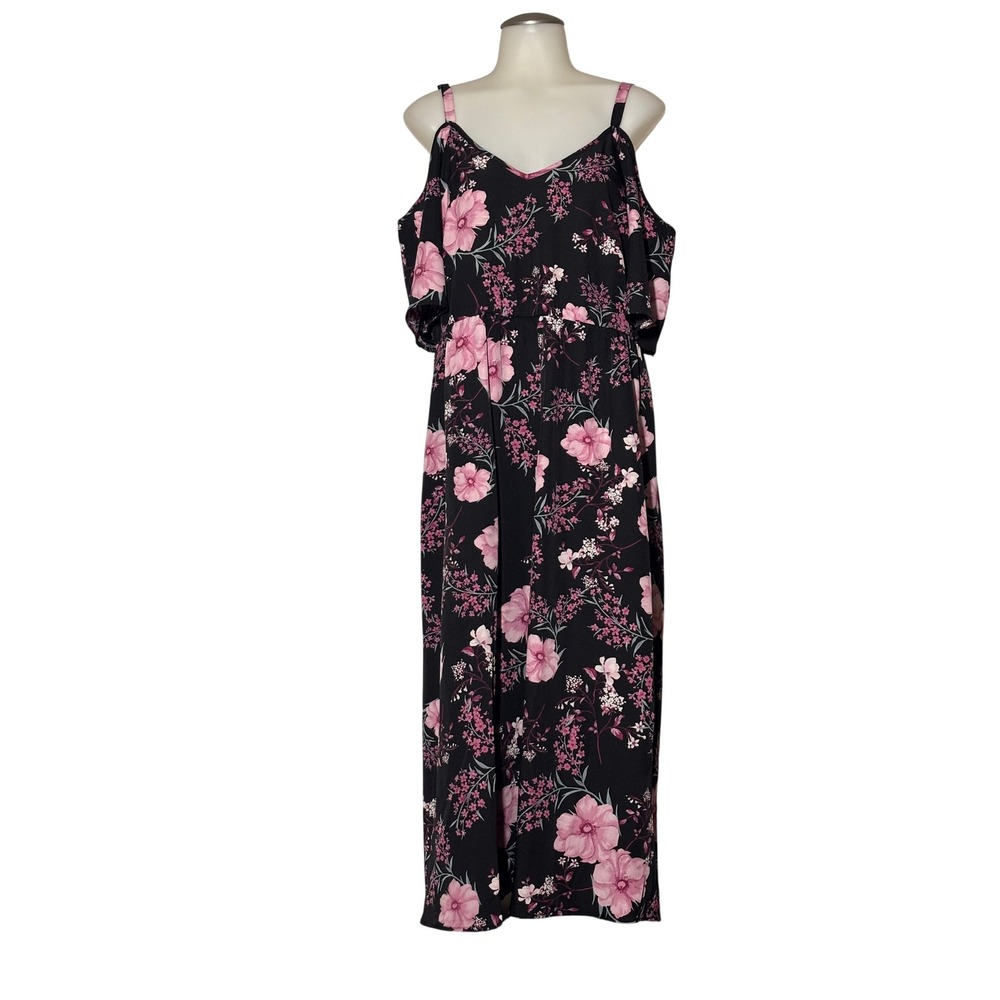 Bloomchic Cold Shoulder Maxi Dress Women 14-16 Black Pink Floral NWT Beautiful!